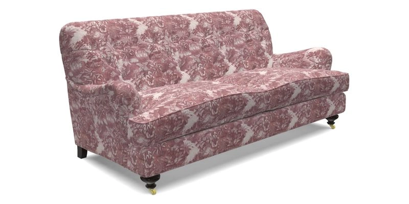 Chiddingfold 3 Seater Sofa in Omega Velvet Tawny Velvet and V&A Threads of India Regal Arabesque Flame with scatters in Sulawesi Splendour Jasper