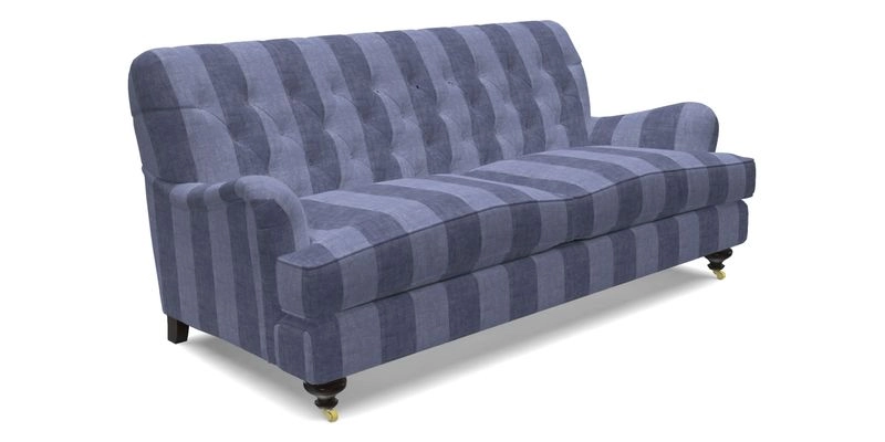 Chiddingfold 3 Seater Sofa in Omega Velvet Tawny Velvet and V&A Threads of India Regal Arabesque Flame with scatters in Sulawesi Splendour Jasper