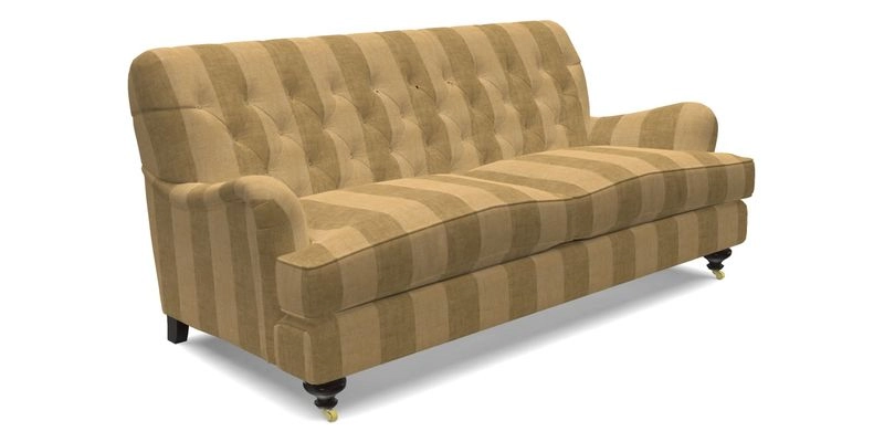 Chiddingfold 3 Seater Sofa in Omega Velvet Tawny Velvet and V&A Threads of India Regal Arabesque Flame with scatters in Sulawesi Splendour Jasper