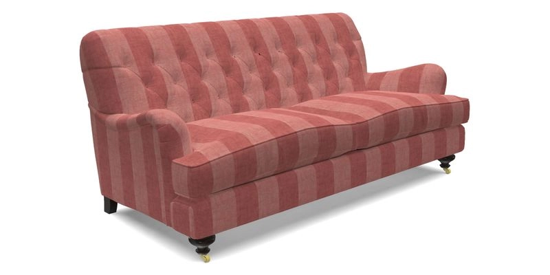 Chiddingfold 3 Seater Sofa in Omega Velvet Tawny Velvet and V&A Threads of India Regal Arabesque Flame with scatters in Sulawesi Splendour Jasper