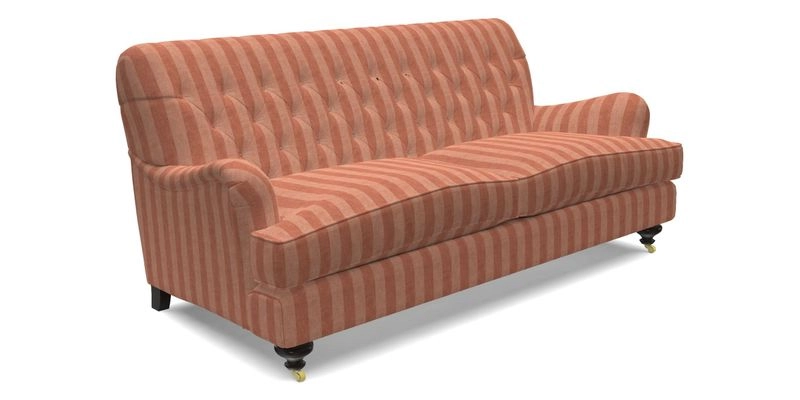 Chiddingfold 3 Seater Sofa in Omega Velvet Tawny Velvet and V&A Threads of India Regal Arabesque Flame with scatters in Sulawesi Splendour Jasper