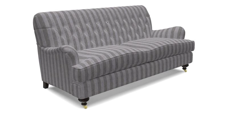 Chiddingfold 3 Seater Sofa in Omega Velvet Tawny Velvet and V&A Threads of India Regal Arabesque Flame with scatters in Sulawesi Splendour Jasper