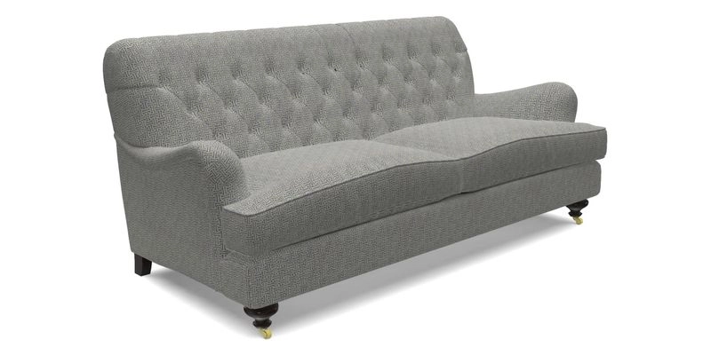 Chiddingfold 3 Seater Sofa in Omega Velvet Tawny Velvet and V&A Threads of India Regal Arabesque Flame with scatters in Sulawesi Splendour Jasper