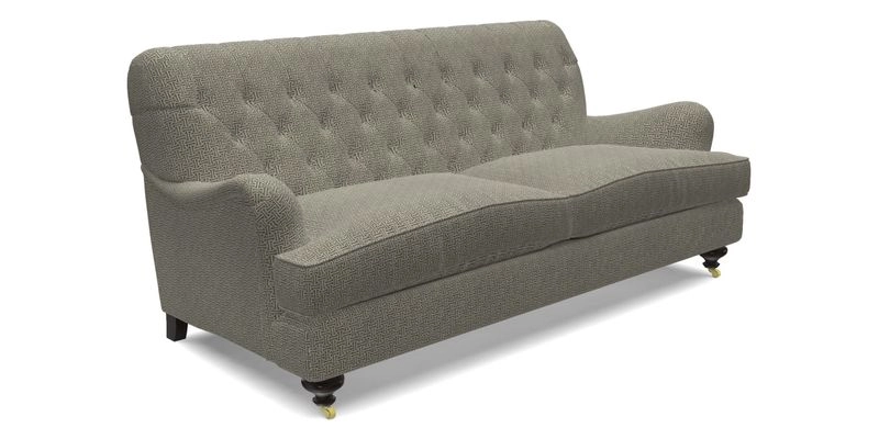 Chiddingfold 3 Seater Sofa in Omega Velvet Tawny Velvet and V&A Threads of India Regal Arabesque Flame with scatters in Sulawesi Splendour Jasper