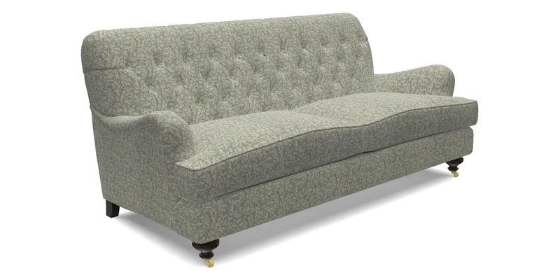 Chiddingfold 3 Seater Sofa in Omega Velvet Tawny Velvet and V&A Threads of India Regal Arabesque Flame with scatters in Sulawesi Splendour Jasper