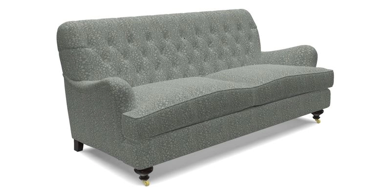 Chiddingfold 3 Seater Sofa in Omega Velvet Tawny Velvet and V&A Threads of India Regal Arabesque Flame with scatters in Sulawesi Splendour Jasper