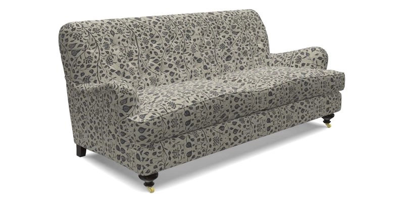 Chiddingfold 3 Seater Sofa in Omega Velvet Tawny Velvet and V&A Threads of India Regal Arabesque Flame with scatters in Sulawesi Splendour Jasper