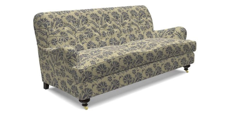 Chiddingfold 3 Seater Sofa in Omega Velvet Tawny Velvet and V&A Threads of India Regal Arabesque Flame with scatters in Sulawesi Splendour Jasper