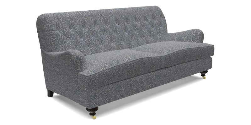 Chiddingfold 3 Seater Sofa in Omega Velvet Tawny Velvet and V&A Threads of India Regal Arabesque Flame with scatters in Sulawesi Splendour Jasper