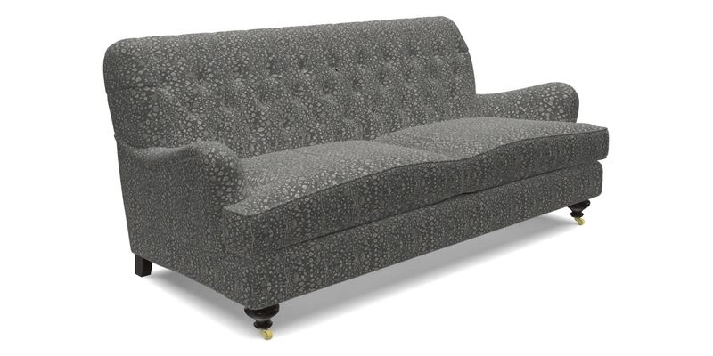 Chiddingfold 3 Seater Sofa in Omega Velvet Tawny Velvet and V&A Threads of India Regal Arabesque Flame with scatters in Sulawesi Splendour Jasper