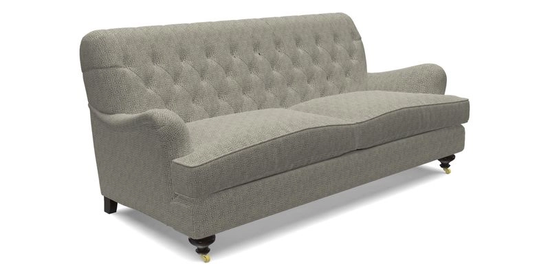 Chiddingfold 3 Seater Sofa in Omega Velvet Tawny Velvet and V&A Threads of India Regal Arabesque Flame with scatters in Sulawesi Splendour Jasper