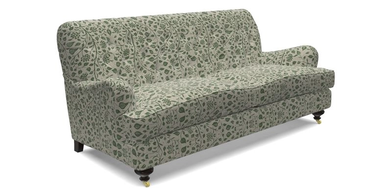 Chiddingfold 3 Seater Sofa in Omega Velvet Tawny Velvet and V&A Threads of India Regal Arabesque Flame with scatters in Sulawesi Splendour Jasper