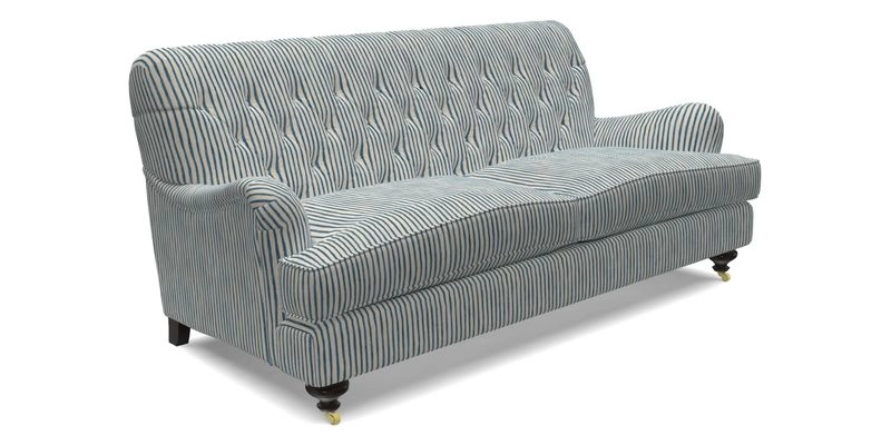 Chiddingfold 3 Seater Sofa in Omega Velvet Tawny Velvet and V&A Threads of India Regal Arabesque Flame with scatters in Sulawesi Splendour Jasper