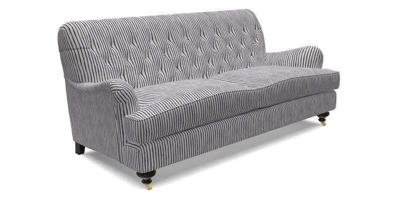 Chiddingfold 3 Seater Sofa in Omega Velvet Tawny Velvet and V&A Threads of India Regal Arabesque Flame with scatters in Sulawesi Splendour Jasper