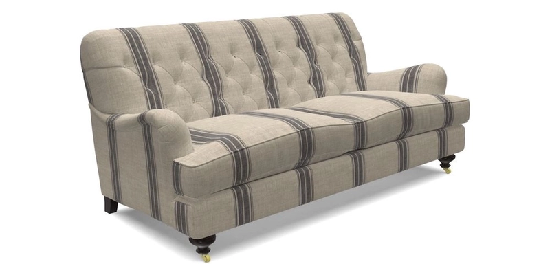 Chiddingfold 3 Seater Sofa in Omega Velvet Tawny Velvet and V&A Threads of India Regal Arabesque Flame with scatters in Sulawesi Splendour Jasper