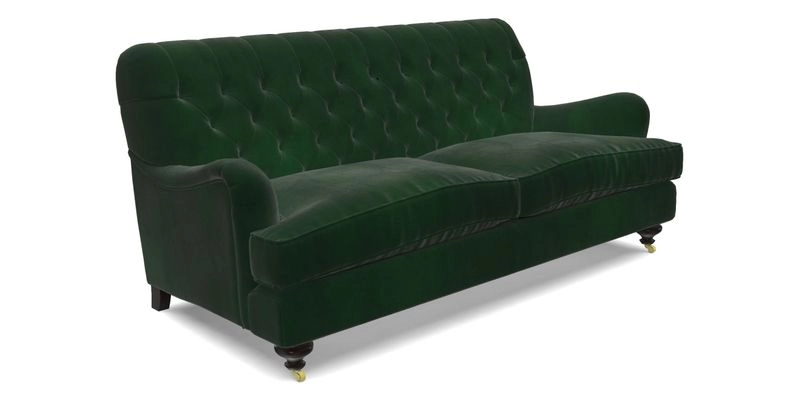 Chiddingfold 3 Seater Sofa in Omega Velvet Tawny Velvet and V&A Threads of India Regal Arabesque Flame with scatters in Sulawesi Splendour Jasper