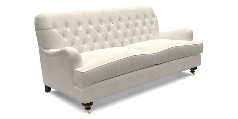 Chiddingfold 3 Seater Sofa in Omega Velvet Tawny Velvet and V&A Threads of India Regal Arabesque Flame with scatters in Sulawesi Splendour Jasper