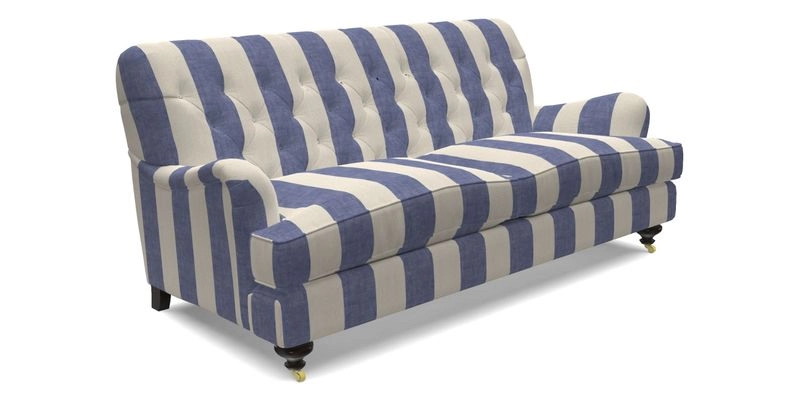 Chiddingfold 3 Seater Sofa in Omega Velvet Tawny Velvet and V&A Threads of India Regal Arabesque Flame with scatters in Sulawesi Splendour Jasper