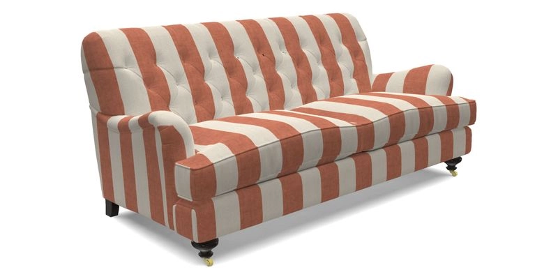 Chiddingfold 3 Seater Sofa in Omega Velvet Tawny Velvet and V&A Threads of India Regal Arabesque Flame with scatters in Sulawesi Splendour Jasper