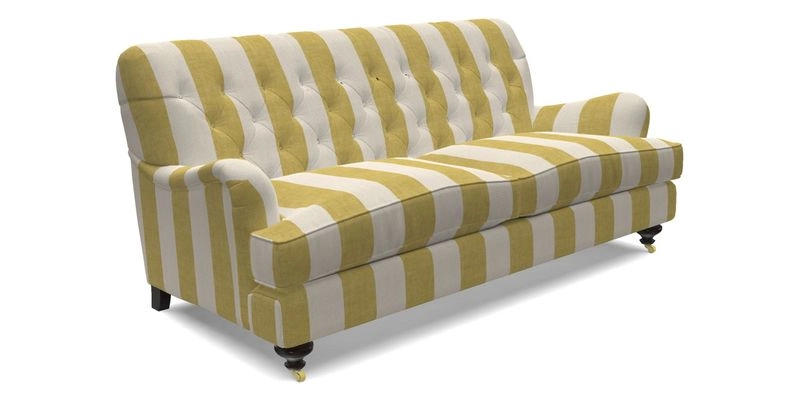 Chiddingfold 3 Seater Sofa in Omega Velvet Tawny Velvet and V&A Threads of India Regal Arabesque Flame with scatters in Sulawesi Splendour Jasper