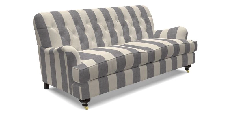 Chiddingfold 3 Seater Sofa in Omega Velvet Tawny Velvet and V&A Threads of India Regal Arabesque Flame with scatters in Sulawesi Splendour Jasper