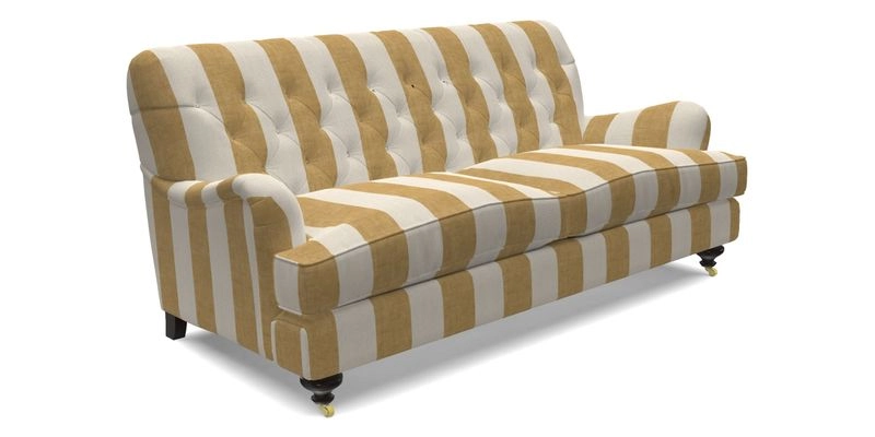 Chiddingfold 3 Seater Sofa in Omega Velvet Tawny Velvet and V&A Threads of India Regal Arabesque Flame with scatters in Sulawesi Splendour Jasper