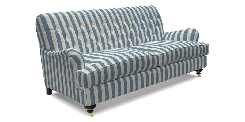 Chiddingfold 3 Seater Sofa in Omega Velvet Tawny Velvet and V&A Threads of India Regal Arabesque Flame with scatters in Sulawesi Splendour Jasper