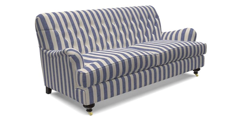 Chiddingfold 3 Seater Sofa in Omega Velvet Tawny Velvet and V&A Threads of India Regal Arabesque Flame with scatters in Sulawesi Splendour Jasper