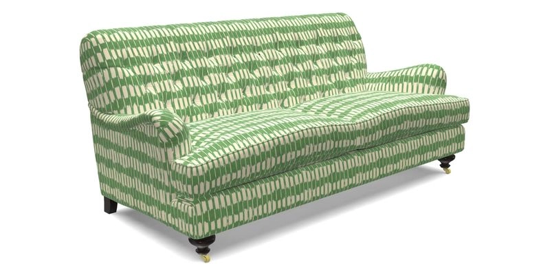 Chiddingfold 3 Seater Sofa in Omega Velvet Tawny Velvet and V&A Threads of India Regal Arabesque Flame with scatters in Sulawesi Splendour Jasper