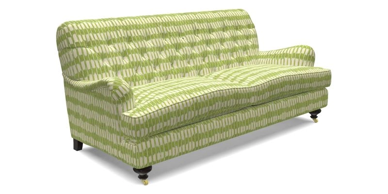 Chiddingfold 3 Seater Sofa in Omega Velvet Tawny Velvet and V&A Threads of India Regal Arabesque Flame with scatters in Sulawesi Splendour Jasper