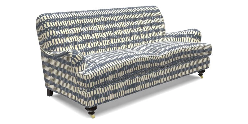 Chiddingfold 3 Seater Sofa in Omega Velvet Tawny Velvet and V&A Threads of India Regal Arabesque Flame with scatters in Sulawesi Splendour Jasper