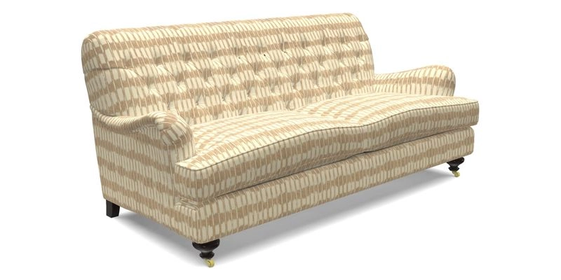 Chiddingfold 3 Seater Sofa in Omega Velvet Tawny Velvet and V&A Threads of India Regal Arabesque Flame with scatters in Sulawesi Splendour Jasper