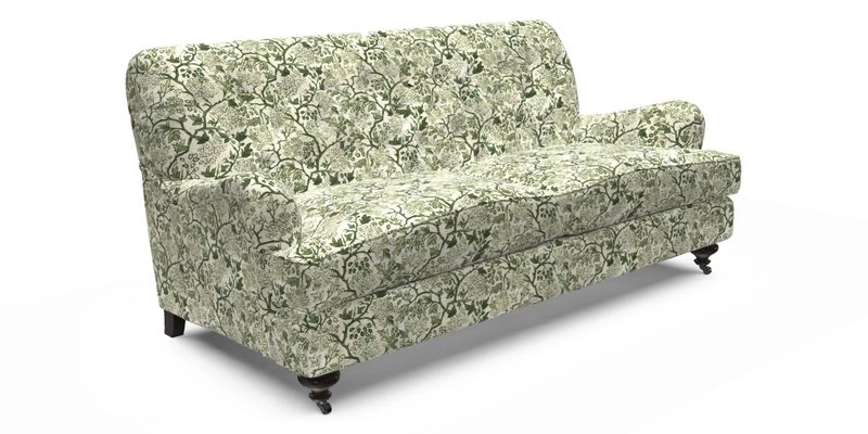 Chiddingfold 3 Seater Sofa in Omega Velvet Tawny Velvet and V&A Threads of India Regal Arabesque Flame with scatters in Sulawesi Splendour Jasper