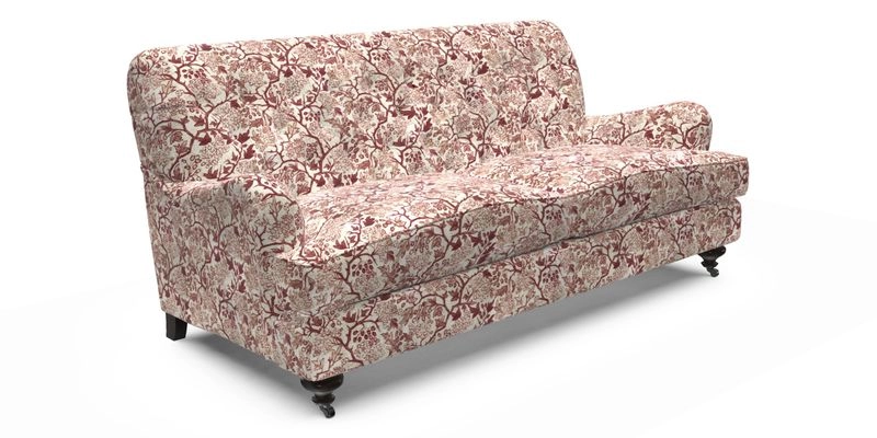 Chiddingfold 3 Seater Sofa in Omega Velvet Tawny Velvet and V&A Threads of India Regal Arabesque Flame with scatters in Sulawesi Splendour Jasper