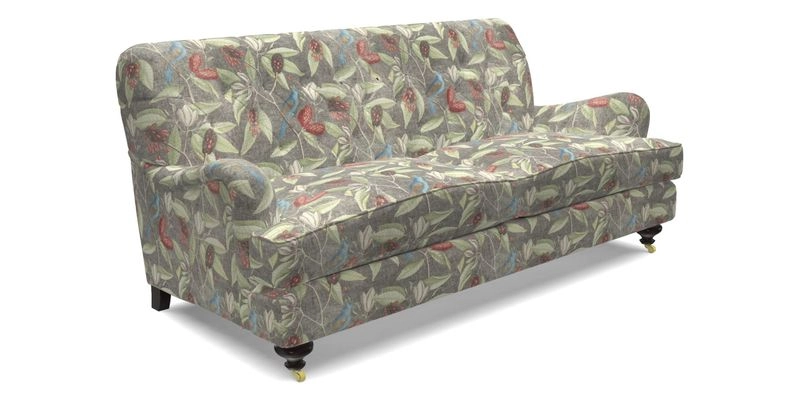 Chiddingfold 3 Seater Sofa in Omega Velvet Tawny Velvet and V&A Threads of India Regal Arabesque Flame with scatters in Sulawesi Splendour Jasper