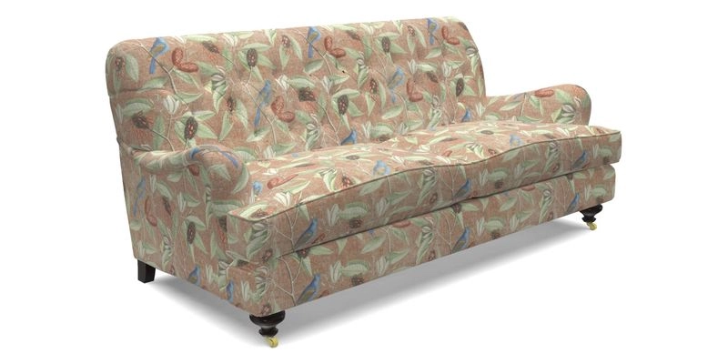 Chiddingfold 3 Seater Sofa in Omega Velvet Tawny Velvet and V&A Threads of India Regal Arabesque Flame with scatters in Sulawesi Splendour Jasper