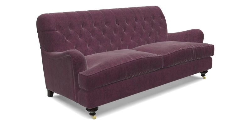 Chiddingfold 3 Seater Sofa in Omega Velvet Tawny Velvet and V&A Threads of India Regal Arabesque Flame with scatters in Sulawesi Splendour Jasper