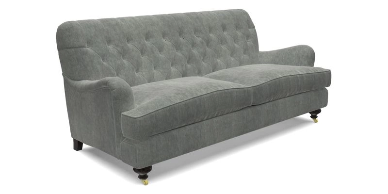 Chiddingfold 3 Seater Sofa in Omega Velvet Tawny Velvet and V&A Threads of India Regal Arabesque Flame with scatters in Sulawesi Splendour Jasper