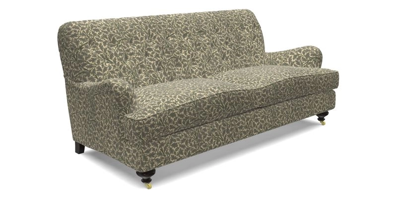 Chiddingfold 3 Seater Sofa in Omega Velvet Tawny Velvet and V&A Threads of India Regal Arabesque Flame with scatters in Sulawesi Splendour Jasper