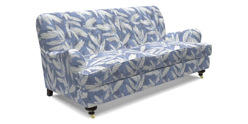 Chiddingfold 3 Seater Sofa in Omega Velvet Tawny Velvet and V&A Threads of India Regal Arabesque Flame with scatters in Sulawesi Splendour Jasper