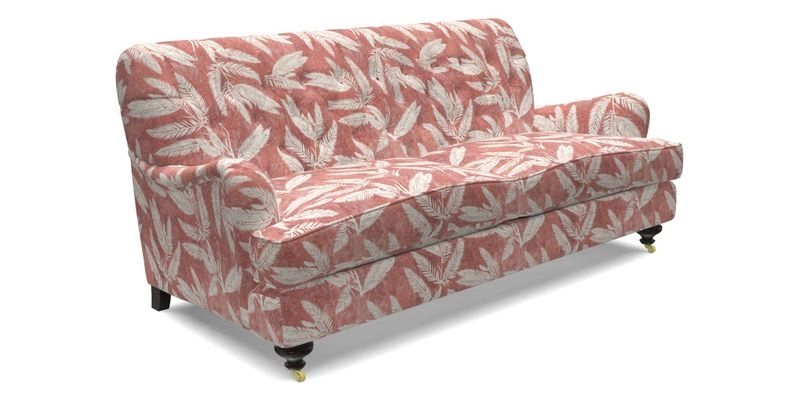 Chiddingfold 3 Seater Sofa in Omega Velvet Tawny Velvet and V&A Threads of India Regal Arabesque Flame with scatters in Sulawesi Splendour Jasper