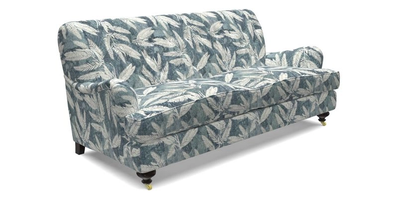 Chiddingfold 3 Seater Sofa in Omega Velvet Tawny Velvet and V&A Threads of India Regal Arabesque Flame with scatters in Sulawesi Splendour Jasper