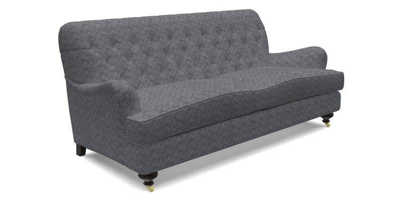 Chiddingfold 3 Seater Sofa in Omega Velvet Tawny Velvet and V&A Threads of India Regal Arabesque Flame with scatters in Sulawesi Splendour Jasper