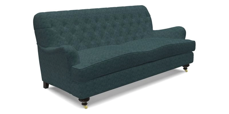 Chiddingfold 3 Seater Sofa in Omega Velvet Tawny Velvet and V&A Threads of India Regal Arabesque Flame with scatters in Sulawesi Splendour Jasper