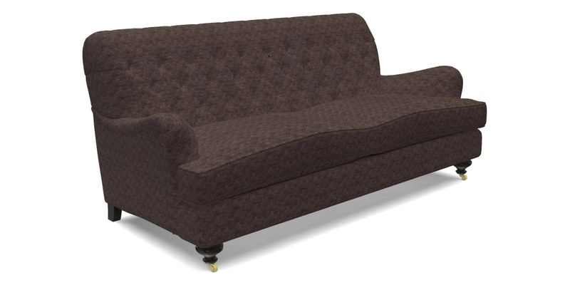 Chiddingfold 3 Seater Sofa in Omega Velvet Tawny Velvet and V&A Threads of India Regal Arabesque Flame with scatters in Sulawesi Splendour Jasper