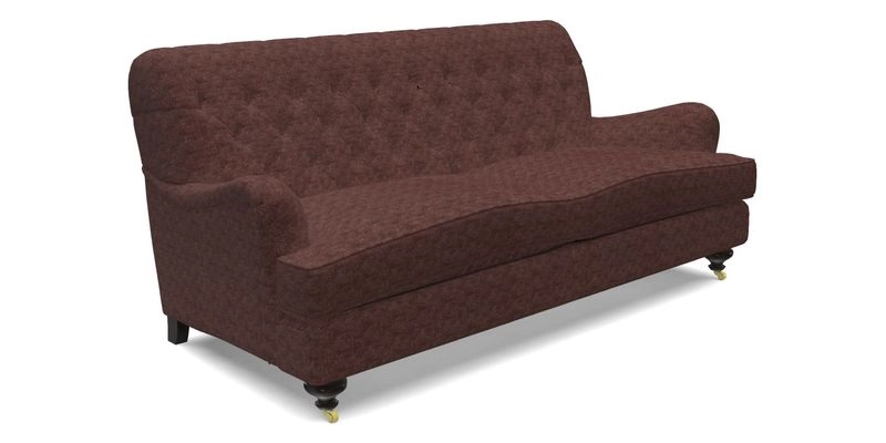 Chiddingfold 3 Seater Sofa in Omega Velvet Tawny Velvet and V&A Threads of India Regal Arabesque Flame with scatters in Sulawesi Splendour Jasper