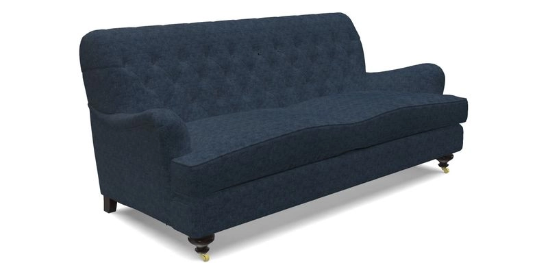 Chiddingfold 3 Seater Sofa in Omega Velvet Tawny Velvet and V&A Threads of India Regal Arabesque Flame with scatters in Sulawesi Splendour Jasper