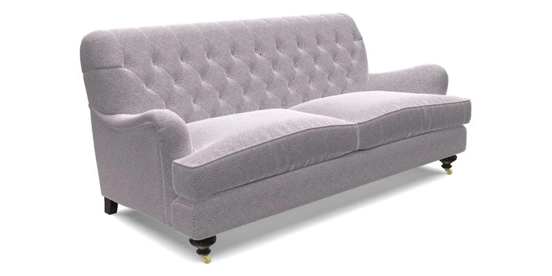 Chiddingfold 3 Seater Sofa in Omega Velvet Tawny Velvet and V&A Threads of India Regal Arabesque Flame with scatters in Sulawesi Splendour Jasper