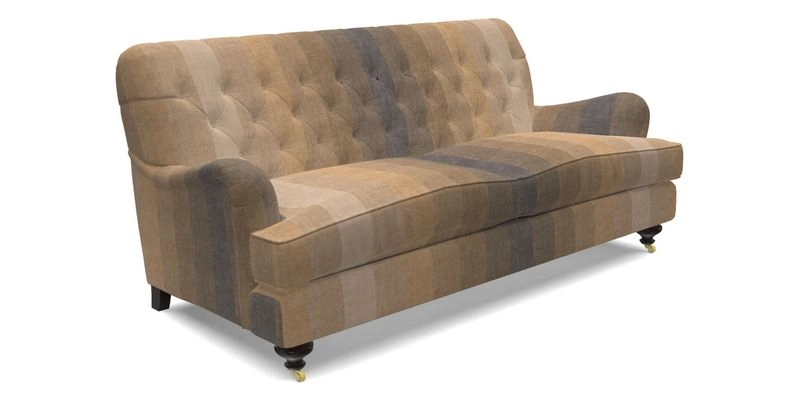 Chiddingfold 3 Seater Sofa in Omega Velvet Tawny Velvet and V&A Threads of India Regal Arabesque Flame with scatters in Sulawesi Splendour Jasper