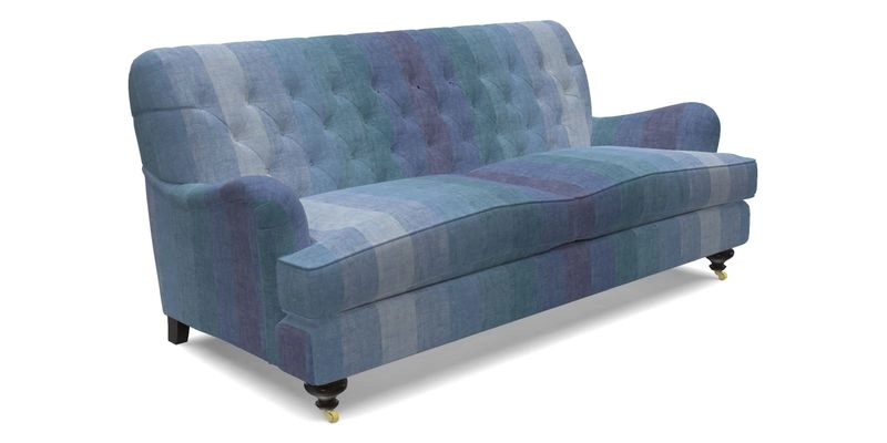 Chiddingfold 3 Seater Sofa in Omega Velvet Tawny Velvet and V&A Threads of India Regal Arabesque Flame with scatters in Sulawesi Splendour Jasper